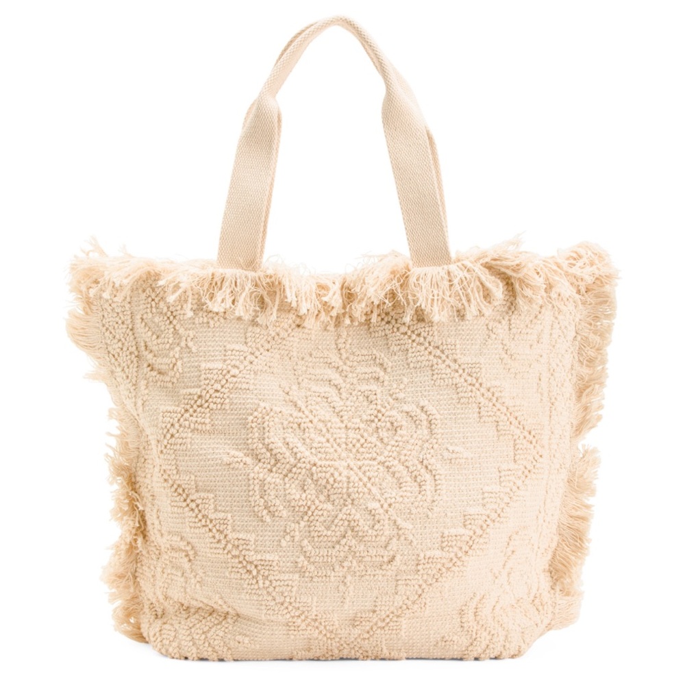 Fringed Cream Tote Bag